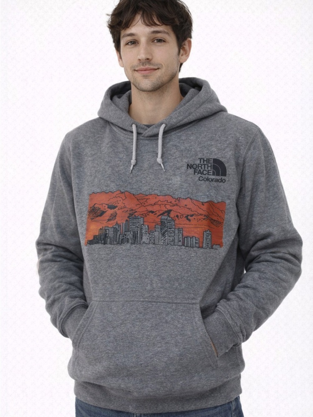 The North Face Gray Hoodie with Orange Colorado Skyline Graphic